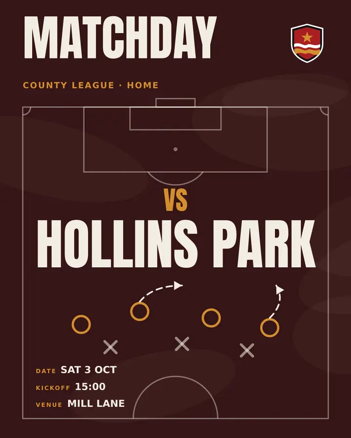 Matchday card: Riverside Athletic v Hollins Park, County League, Saturday 3 October, kick-off 15:00 at Mill Lane